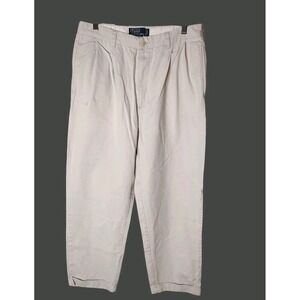 Vtg Polo Ralph Lauren Pants Mens 34x30 Khaki Hammond Chino Double Pleated Cuffed